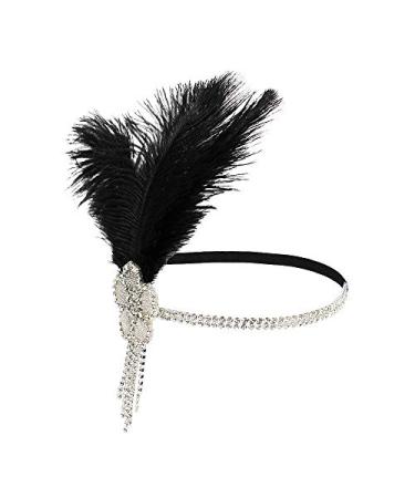 Great Gatsby Flapper Headband Elegant Crystal Rhinestone Flower Tassels 1920s Vintage Hairband Old Hollywood Glam Headpiece (Black)