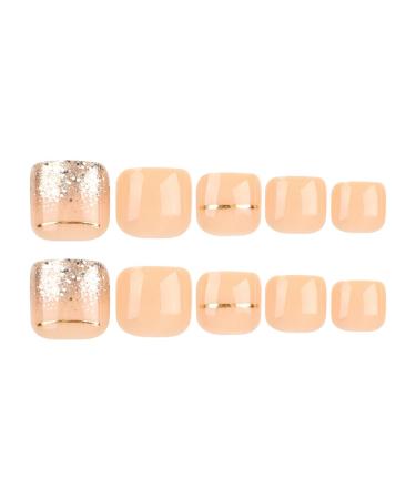 24 Pcs Nude Press on Toenails - SHANRUN Full Cover Acrylic Toe Nails with Gold Glitter Design | Fake French Gel X Nail Tips & Jelly Glue Kit - Buy Online on GoSupps.com