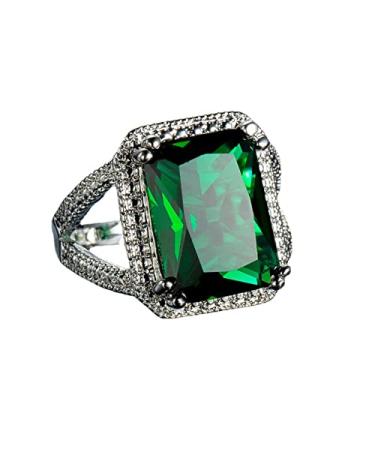 Sterling Silver Engagement Ring 925 Cubic Zirconia Green Women Square  Jewelry