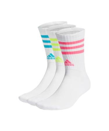 adidas Unisex 3-stripes Cushioned Crew Socks 3 Pairs Socks XXL white/lucid cyan/lucid lemon/lucid pink