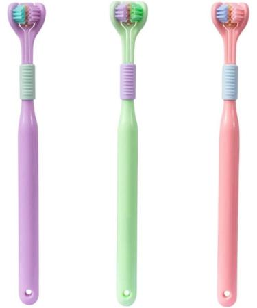 Buy Soft Hair Manual Toothbrush - 3-Piece Three-Sided & Tongue Scratcher - Ideal for Kids & Adults - Green - International Shipping Available - Buy Online on GoSupps.com