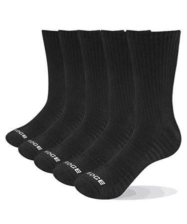YUEDGE Womens Training Fitness Socks Moisture Wicking Cotton Athletic Cushioned Crew Socks for Female Size 5-11, 5 Pairs/Pack 5-9 Black