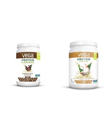 Vega Protein and Greens Chocolate (19 Servings) | Coconut Almond (18 Servings) Plant Based Protein Powder Plus Veggies