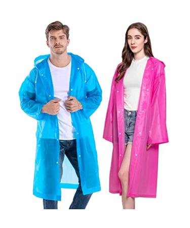 Raincoat Rain Poncho for Adult Women Men - 2-5 Pack Reusable Waterproof Rain Coat Jacket Clear Black Yellow Blue Pink Purple Pink+blue