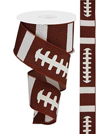 Football Laces Wired Ribbon : Brown White : 2.5" X 10 Yards : RG1093 2.5 inch White,Brown