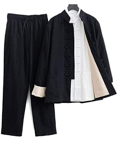 ZHANGWW Traditional Tang Kung Fu Uniform Loose Tai Chi Uniform Men Kung Fu Clothing,Martial Arts Suit,Including Shirts,Pants (Color : Black, Size : 8XL) 8X-Large Black