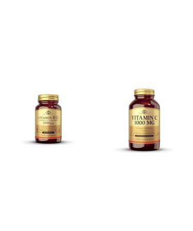 SOLGAR Vitamin B12 1000 mcg 250 Nuggets & Vitamin C 1000 mg 250 Vegetable Capsules - Antioxidant & Immune Support