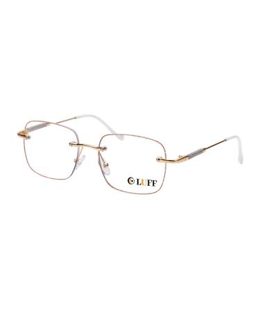 LUFF Rimless Reading Glasses for Women Blue Light Blocking Fashion Metal Computer Readers Frameless Eyeglasses Anti Eyestrain 2.0x Gold