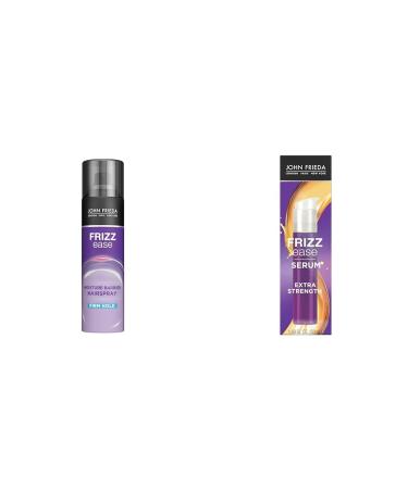 John Frieda Frizz Ease Moisture Barrier Firm Hold Hairspray Anti Frizz Hairspray 12 Oz & Frizz Ease Extra Strength Hair Serum Nourishing Hair Oil for Frizz Control