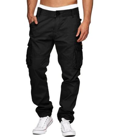 JMIERR Mens Casual Cargo Pants - Cotton Chino Cargo Pants Hiking Outdoor Twill Work Pants with 6 Pockets Large 0black