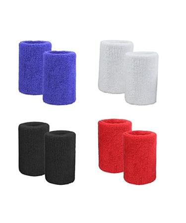 4 Pairs of Cotton Terry Cloth Wrist Sweatbands/Sports Basketball Wristband for Athletic Men & Women