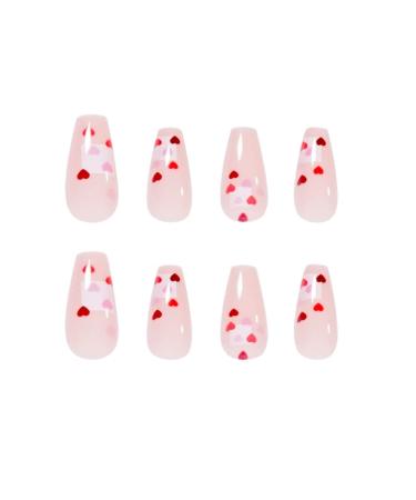 Valentine's Day French White Square Red Heart Press on Nails - 24 pcs Medium Length Acrylic Fake Nails for Women and Girls - Buy Online on GoSupps.com