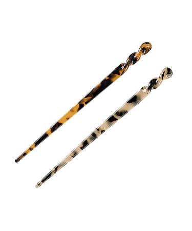 JIHUOO 2 pieces acetate hair sticks leopard pattern hair pins hair chopsticks tortoiseshell hair fork vintage hair pin hair accessories