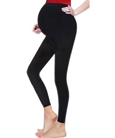 Prettymake Ladies Maternity Over Bump Stretchy Adjustable Full Ankle Length Leggings 12 Black