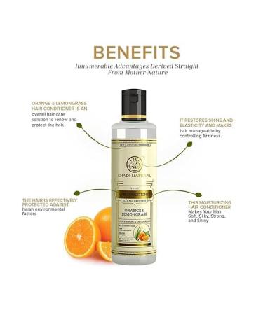 Orange & Lemongrass Herbal Hair Conditioner - Frizz Control & Damage Repair Paraben & SLS Free All Hair Types - 210ml - Buy Online on GoSupps.com