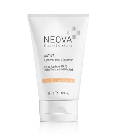 NEOVA SmartSkincare Active Sunscreen for Body 3 fl. Oz. | Broad Spectrum SPF 43 | Zinc & Octinoxate for Hybrid Sun Protection | DNA Repair Enzymes Reverse & Prevent Sun Damage | Water Resistant up to 80 Min