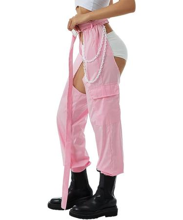 Women's High Rise Reflective Cargo Sweatpants in Pink - Size Medium - Buy Online on GoSupps.com