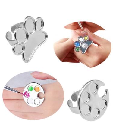 HLLMX 2 PCS Mini Manicure Palette Wearable Metal Nail Art Polish Holder Palette Finger Ring Gel Polish Mixing Tray Nail Art Tools (Silver)