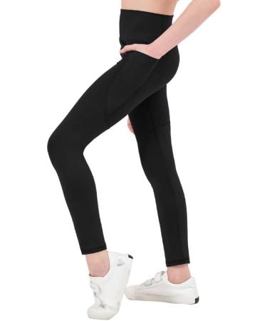 Girl's Black Athletic Leggings with Pockets - Compression Dance Tights for Yoga - Size 12 Years - Buy Online on GoSupps.com