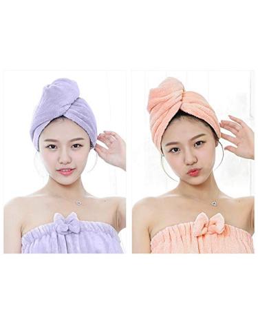 Super Absorbent Hair Towel Wrap - Pink & Purple Turban 2 Pack | Microfibre Hair Drying Towels with Button - Perfect for Fast Drying - Buy Online on GoSupps.com