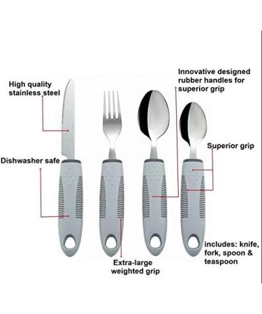 4-Piece Easy Grip Cutlery Set for Elderly, Disabled, and Those with Arthritis, Parkinson's, Tremors - Wide Handles Eating Aid - Buy Online on GoSupps.com