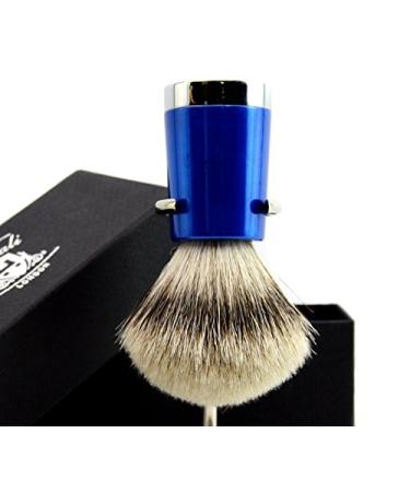 Haryali London Pure Silver Tip Shaving Brush - Stainless Steel & Shiny Blue Handle | Premium Shaving Set for Men - Buy Online on GoSupps.com
