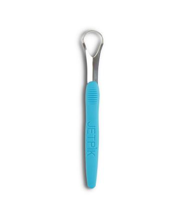 Jetpik tongue cleaner made of stainless steel blue (tongue scraper tongue brush safe fresh breath removes plaque on the tongue extra flat prevents bad breath)