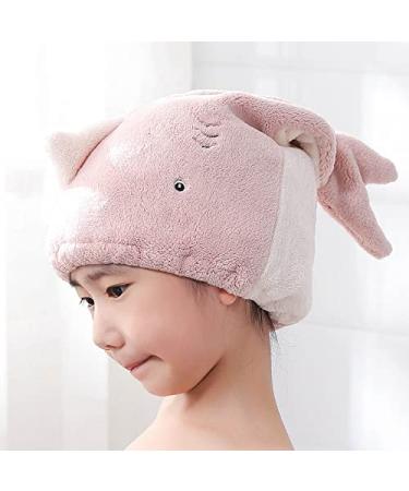 Hair Drying Towel for Kids Girls  Foyadi Cute Cartoon Absorbent Quick Drying Bath Wrap Set for Bathing  Spa  Swimming Pool  Soft Microfiber Cap for Curly Long & Wet Hair  Pink