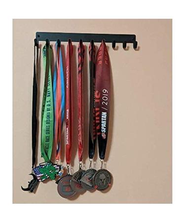 Plain Black Sports Medal Hanger Display - 14.5 inches with 10 Hooks - Made in The USA - Strong & Sturdy for Multiple Sports Medals, Ribbons & Awards Black 1