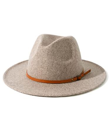 Lisianthus Women Wool Wide Brim Belt Buckle Fedora Hat A-oatmeal