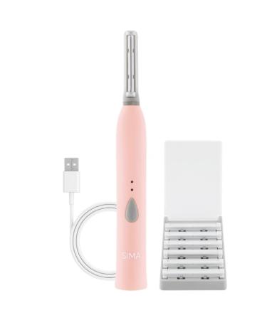 Spa Sciences - SIMA Dermaplaning Tool - Patented Painless 2 in 1 Facial Exfoliation & Peach Fuzz-Hair Removal System w/ 7 Weeks Treatment Included - Anti-Aging  3 Speeds - Rechargeable Pink