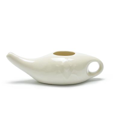 Roe & Moe Ceramic Neti Pot for Nasal Sinus Cleansing Wash Irrigation Relief - Microwave and Dishwasher Safe - Classic