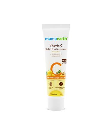Mamaearth Vitamin C Daily Glow Sunscreen | Broad Spectrum SPF 50 & PA+++ | Reduces Tanning & Gives Long Lasting Sun Protection | No White Cast or Greasiness | 0.71 Oz/20g 0.71 Ounce (Pack of 1)