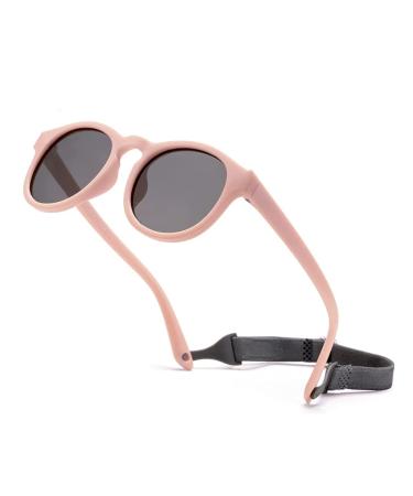 iNszkoos Flexible Polarized Baby Sunglass With Strap Adjustable Infant Outdoor sunshade UV 400 protection Soft Silicone Frame Baby Sunglasses for 0-48 Months Toddler Newborn Boys Girls Pink