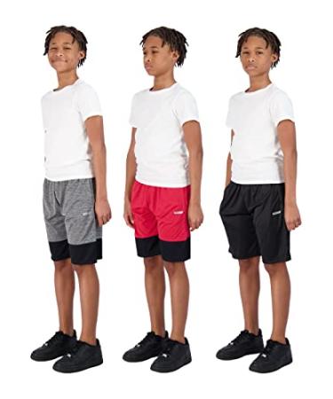 Hind Boys Shorts for Kids 3-Pack Active Shorts for Boys Basketball and Sports Black-red-heather Grey 5-6