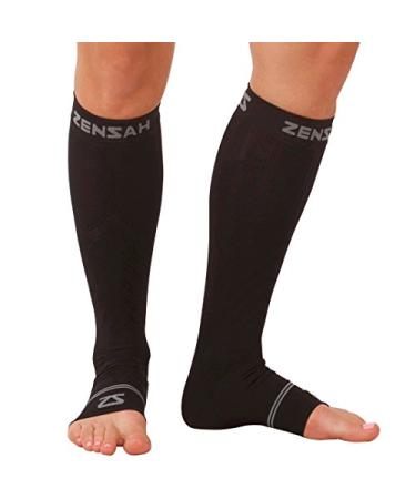Zensah Ankle/Calf Compression Sleeves- Toeless Socks for Circulation, Swelling for Men and Women X-Large Black