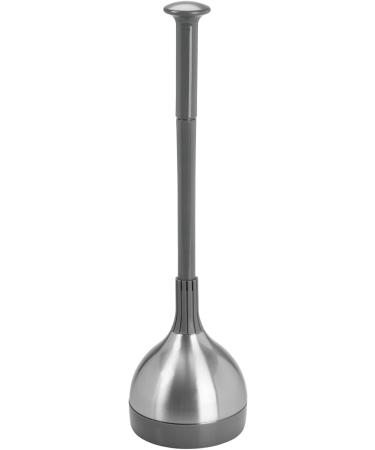 mDesign Toilet Plunger Set with Lift & Lock Cover - Modern Heavy Duty Gray/Brushed Stainless Steel - Compact Freestanding Storage Caddy for Bathroom - Buy Online on GoSupps.com