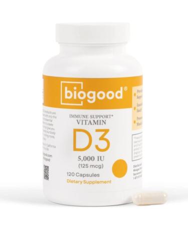 Biogood Vitamin D3 5 000iu Daily Dose Non-GMO | Gluten Free Nut Free Soy Free 120 Capsules