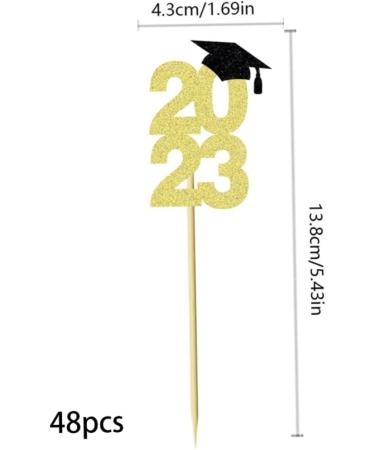 Graduation Cake Topper 48Pcs Gold Glitter 2023 Graduation Cupcake Toppers Class Of 2023 Grad Cake Picks Decorations For 2023 Graduation Party Supplies - Buy Online on GoSupps.com