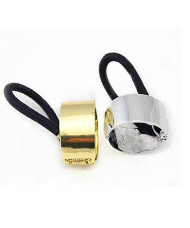 2 Pieces Ring Punk Metal Circle Hair Cuff Ponytail Holder Elastic Hair Ties