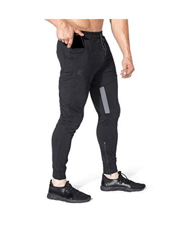BROKIG Mens Thigh Mesh Gym Jogger Pants, Men's Casual Slim Fit Workout Bodybuilding Sweatpants with Zipper Pocket X-Large Black