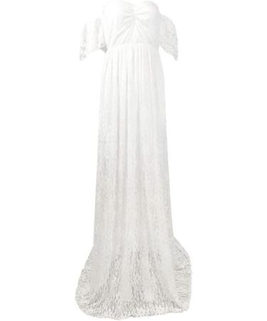Odoukey Lace Strapless Maternity Gown - Floral Pregnancy Dress for Photoshoot - White (S) - Buy Online on GoSupps.com