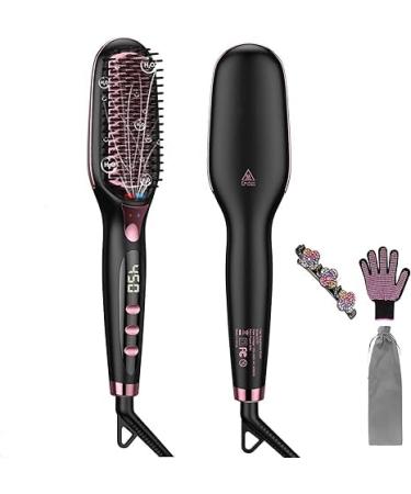 Hair Straightener Brush and Iron All in One Hs1 Brush with 16 Heat Scald Resistance and Automatic Closing Function Cermet Heating with LCD Gravel Suitable for The Whole Family