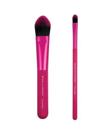 MODA Royal & Langnickel Travel Size EZGlam Duo Perfect Complexion 2pc Makeup Brush Set Includes - Foundation and Concealer Pink