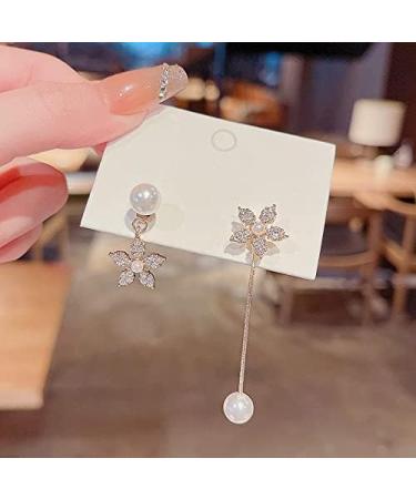 Earrings for Women Ladies Earrings Asymmetric Rhinestone Flower Drop Earrings Women Fashion Gold Color Long Pendant Earrings Wedding Jewelry Fashion Earrings Earrings for Women - Buy Online on GoSupps.com