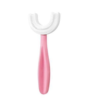 soobei Kids U-Shaped Toothbrush Food Grade Soft Silicone Brush Head  360  Oral Teeth Cleaning Design for Toddlers and Children (6-12Ages Pink)