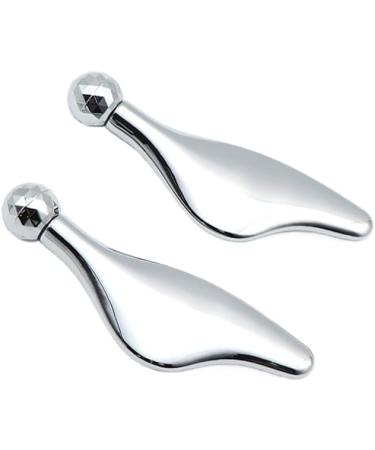 3D Eye Cream Massager - Double Heads Rotating Roller Ball & Mini Scraping Board for Skin Care - Silver - Buy Online on GoSupps.com