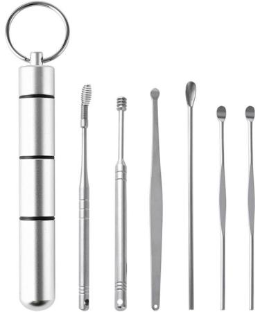 Portable Ear Spoon & Earwax Cleaning Tool Set - Metal Curette Remover with Storage Box for Adults - Silver - Buy Online on GoSupps.com