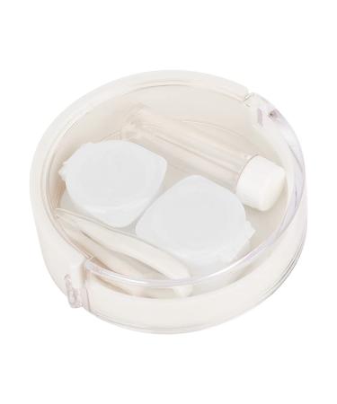 Contact lens case portable with transparent cover contact lens storage box for storage lenses (round) (white)