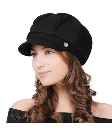Jeff & Aimy Women's Newsboy Soft Velvet Baker Boy Cap Winter Hats Cabbie Beret Cloche Casual Hat Large 89099#black